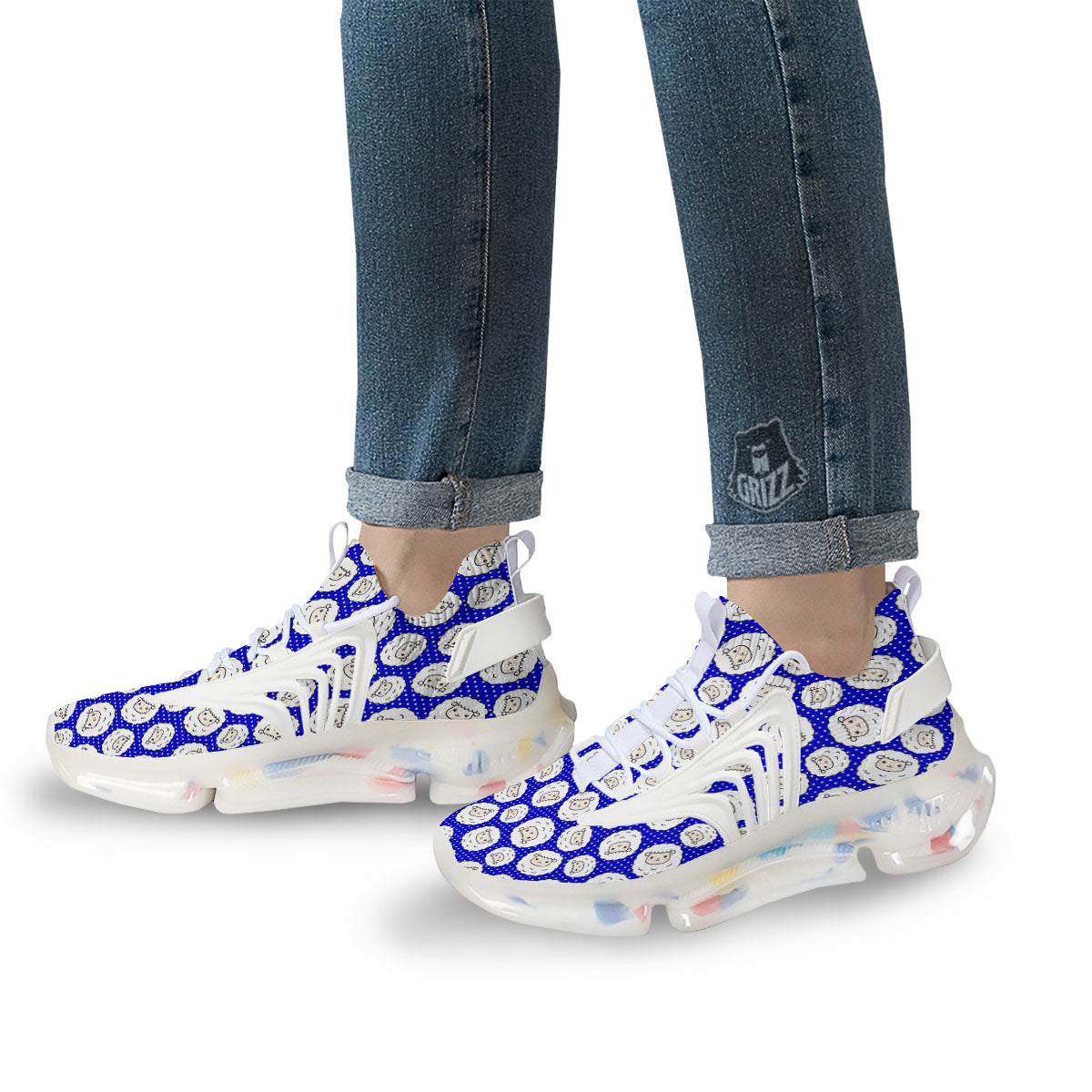 Sheep Cartoon Print Pattern White Gym Shoes-grizzshop