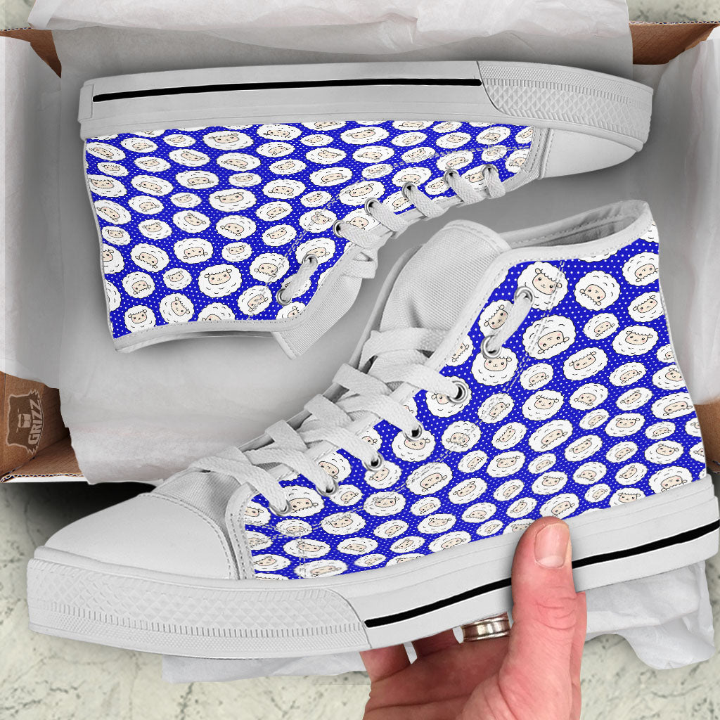 Sheep Cartoon Print Pattern White High Top Shoes-grizzshop