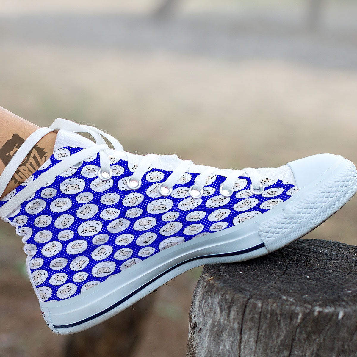 Sheep Cartoon Print Pattern White High Top Shoes-grizzshop