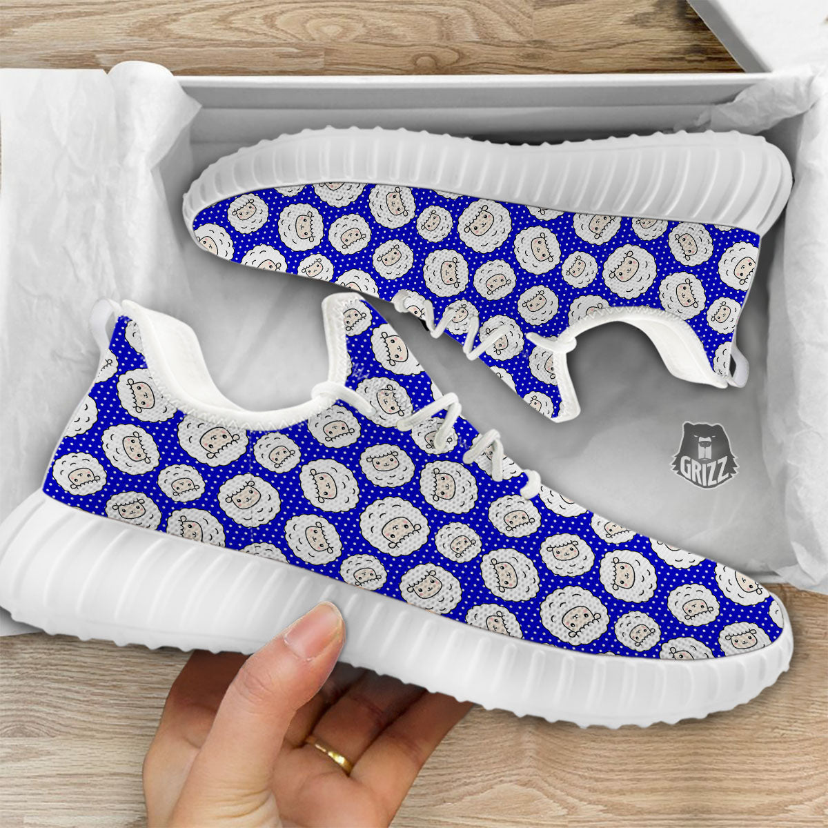 Sheep Cartoon Print Pattern White Walking Shoes-grizzshop