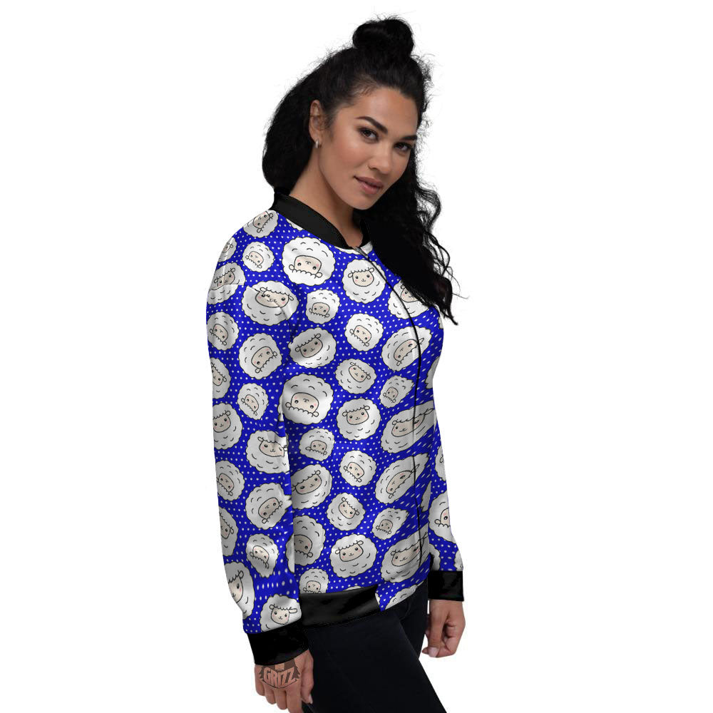 Sheep Cartoon Print Pattern Women's Bomber Jacket-grizzshop