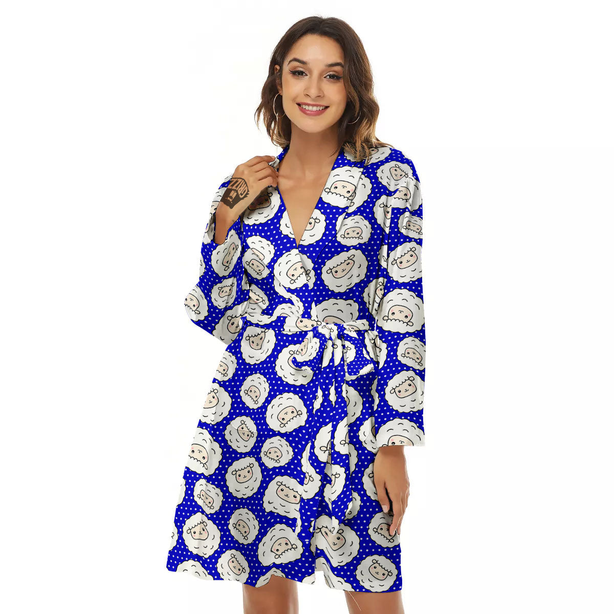 Sheep Cartoon Print Pattern Women's Robe-grizzshop