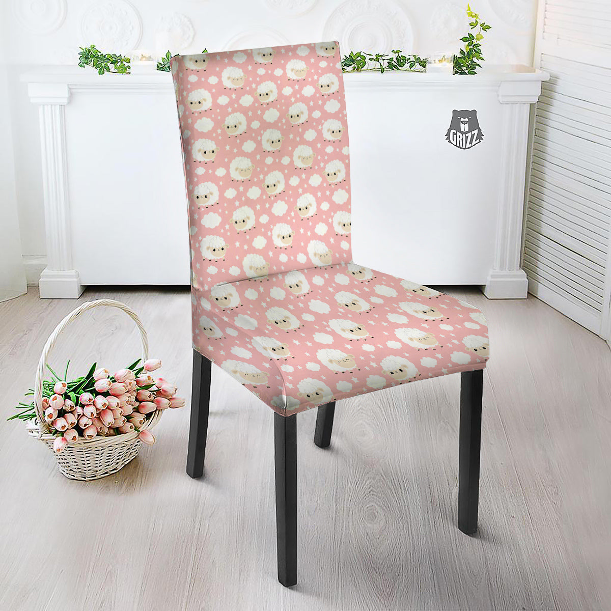 Sheep Cute Print Pattern Dining Chair Slipcover-grizzshop