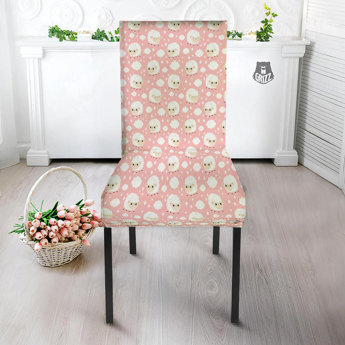 Sheep Cute Print Pattern Dining Chair Slipcover-grizzshop