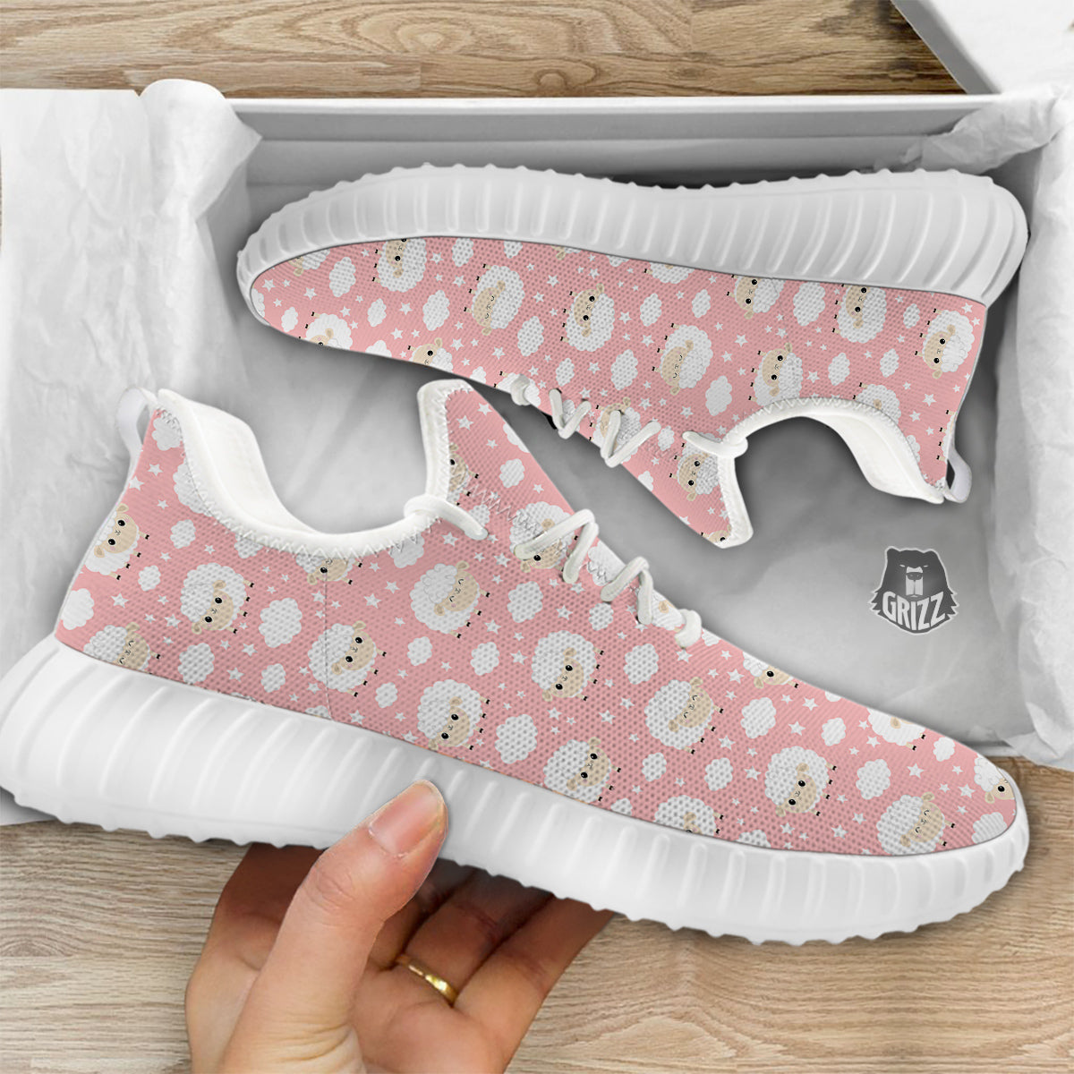 Sheep Cute Print Pattern White Walking Shoes-grizzshop