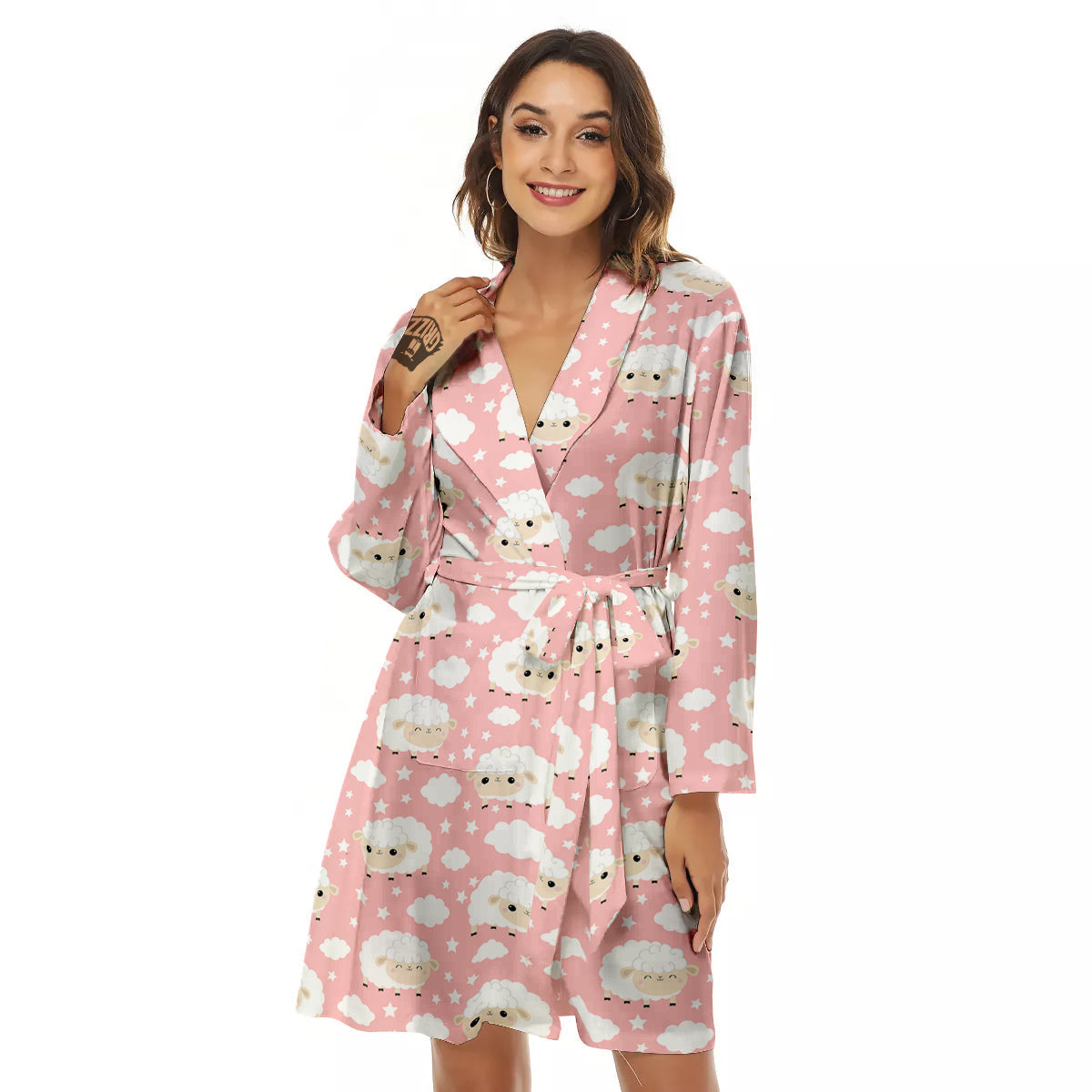Sheep Cute Print Pattern Women's Robe-grizzshop