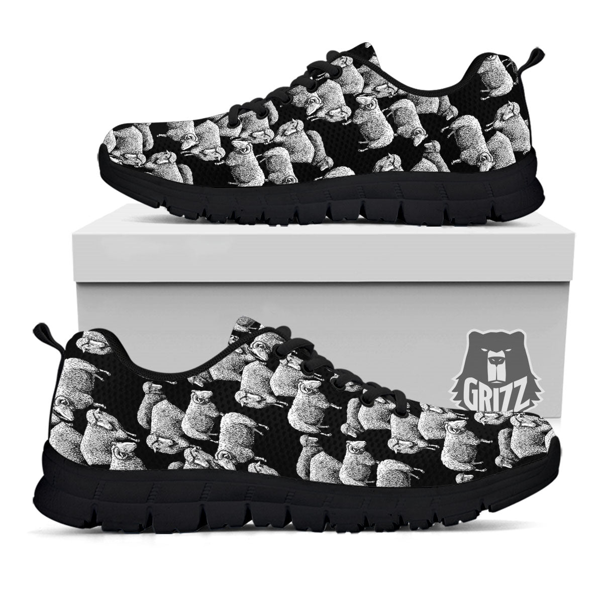 Sheep Doodle Print Pattern Black Sneaker-grizzshop