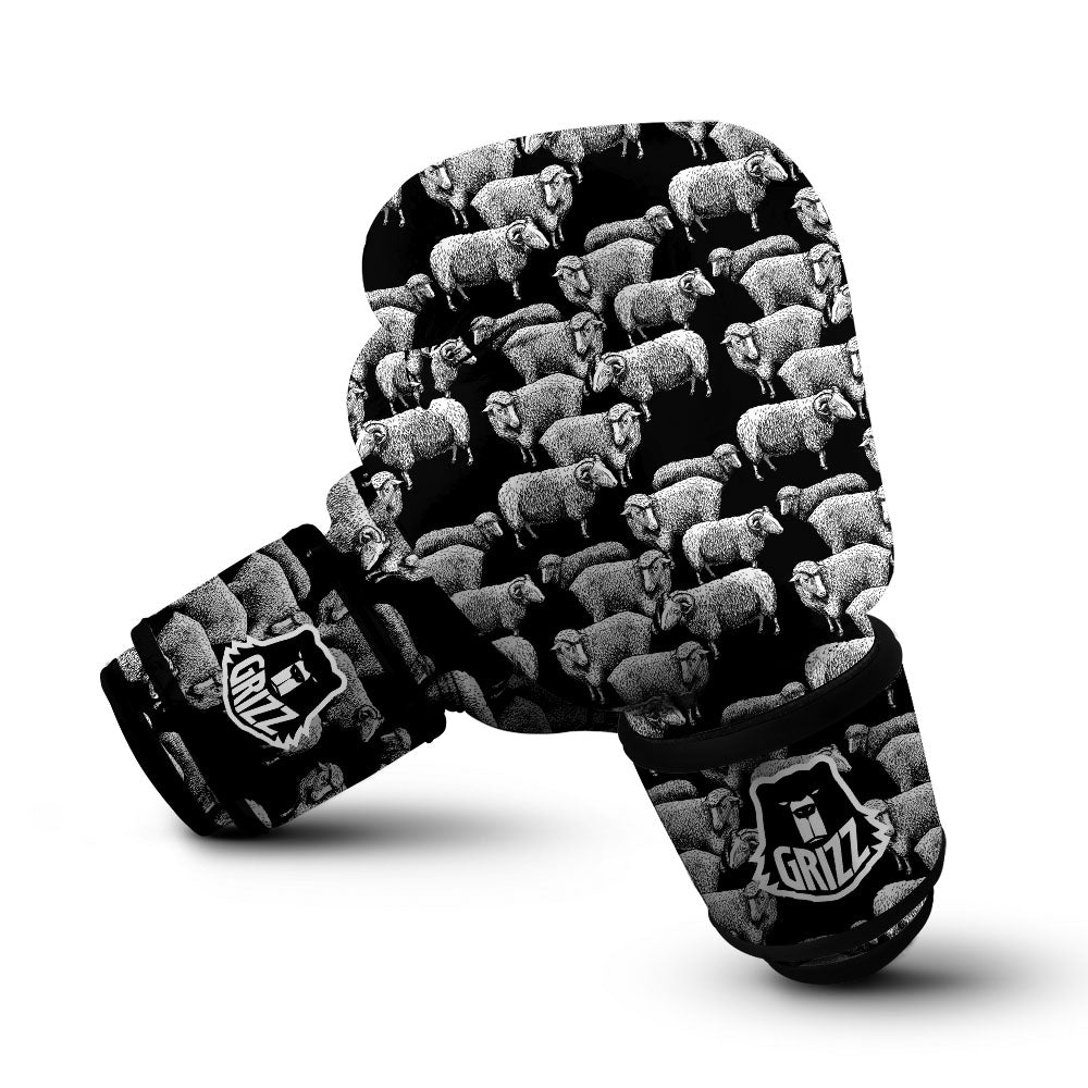 Sheep Doodle Print Pattern Boxing Gloves-grizzshop