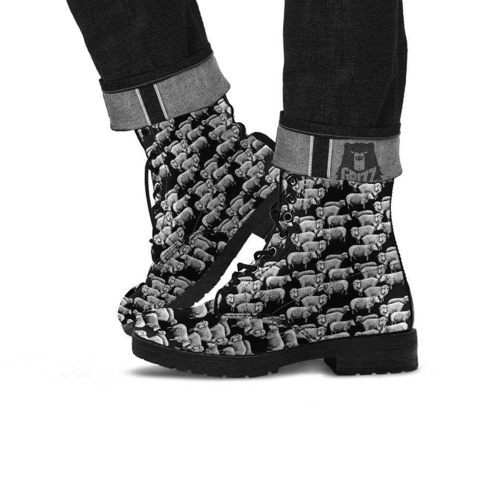 Sheep Doodle Print Pattern Leather Boots-grizzshop