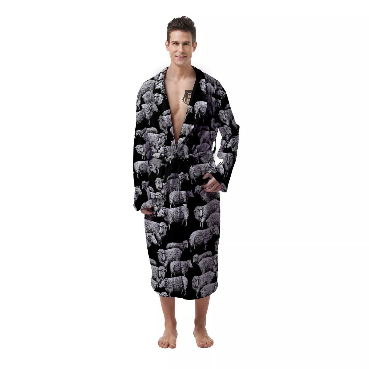Sheep Doodle Print Pattern Men's Robe-grizzshop