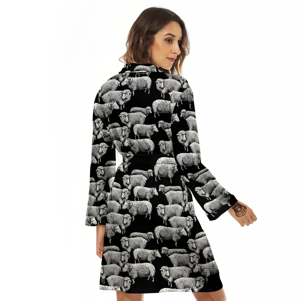 Sheep Doodle Print Pattern Women's Robe-grizzshop