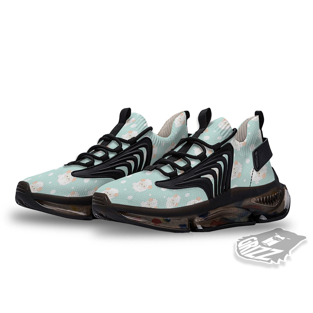 Sheep Kawaii Print Pattern Black Gym Shoes-grizzshop