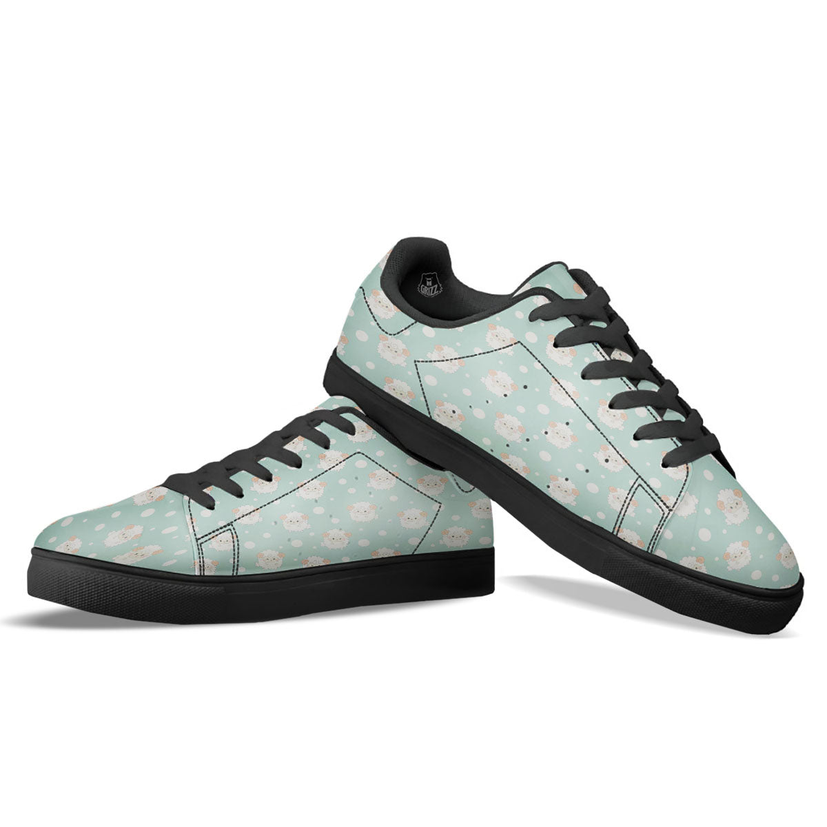 Sheep Kawaii Print Pattern Black Low Top Sneakers-grizzshop