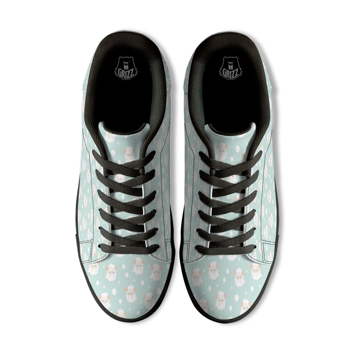 Sheep Kawaii Print Pattern Black Low Top Sneakers-grizzshop