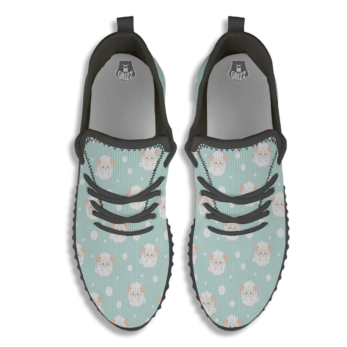 Sheep Kawaii Print Pattern Black Walking Shoes-grizzshop