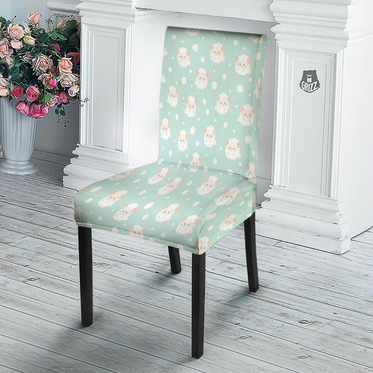 Sheep Kawaii Print Pattern Dining Chair Slipcover-grizzshop
