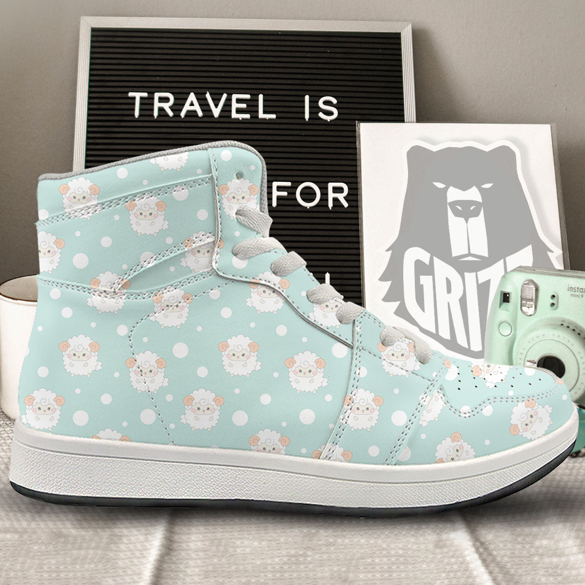 Sheep Kawaii Print Pattern High Top Sneakers-grizzshop