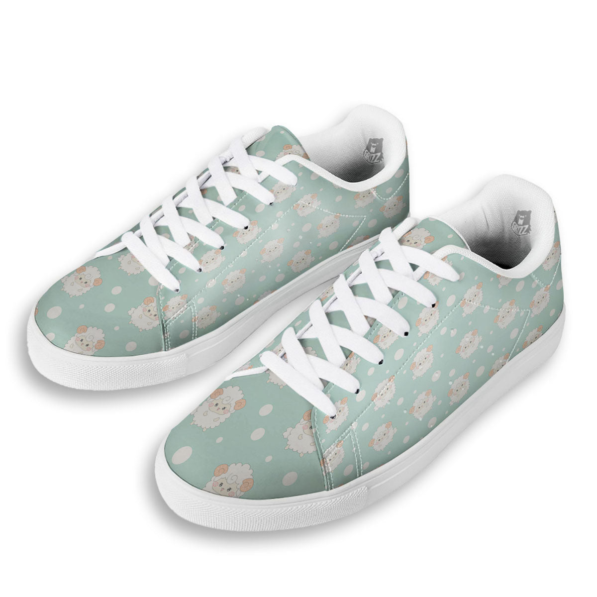 Sheep Kawaii Print Pattern White Low Top Sneakers-grizzshop