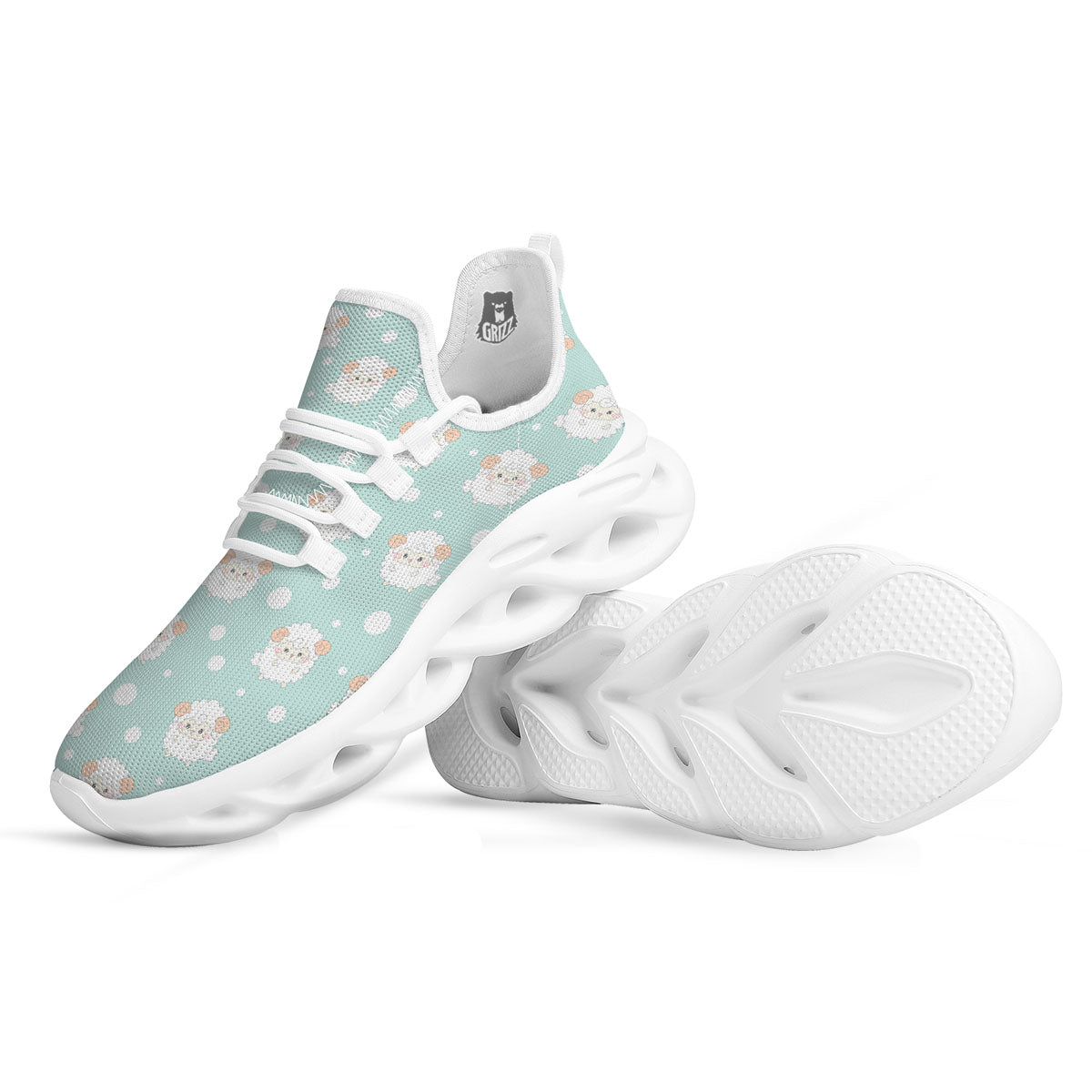 Sheep Kawaii Print Pattern White Running Shoes-grizzshop