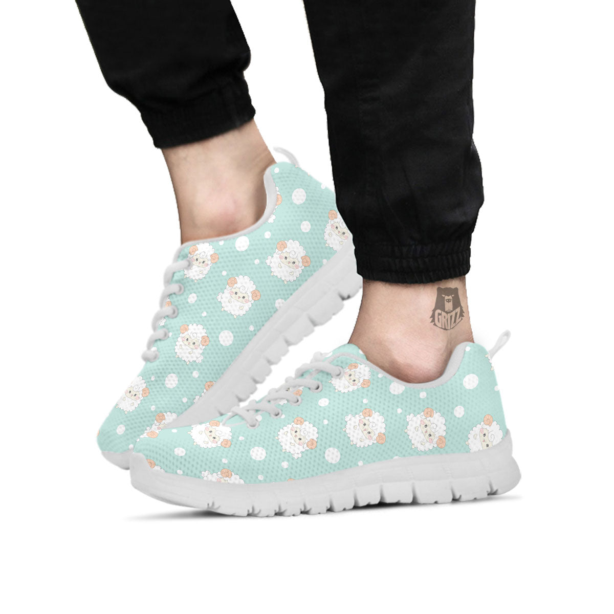 Sheep Kawaii Print Pattern White Sneaker-grizzshop