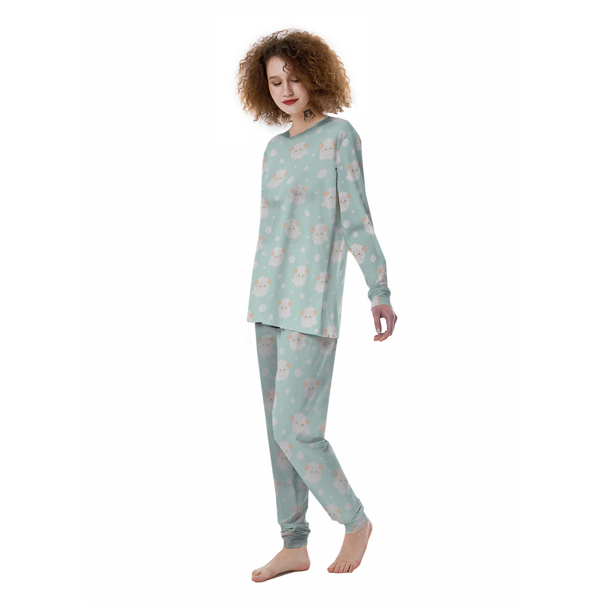 Sheep Kawaii Print Pattern Women's Pajamas-grizzshop