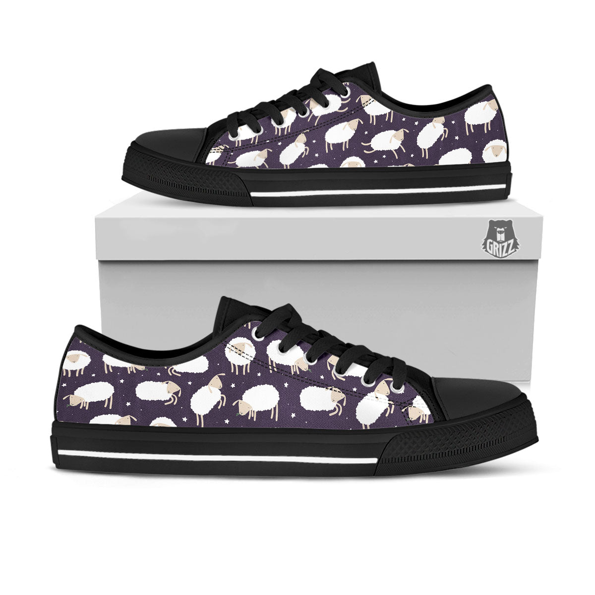 Sheep Print Pattern Black Low Top Shoes-grizzshop