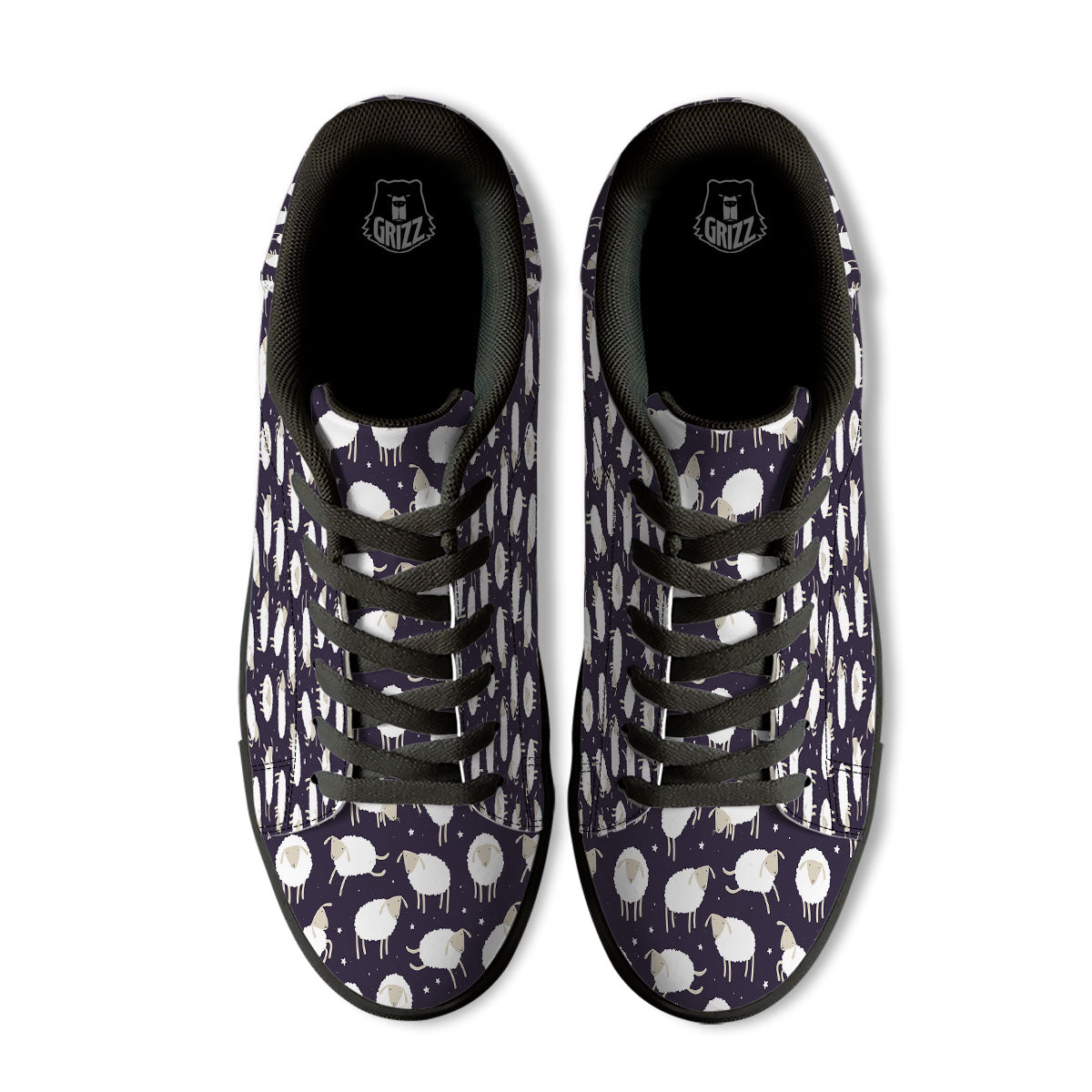Sheep Print Pattern Black Low Top Sneakers-grizzshop