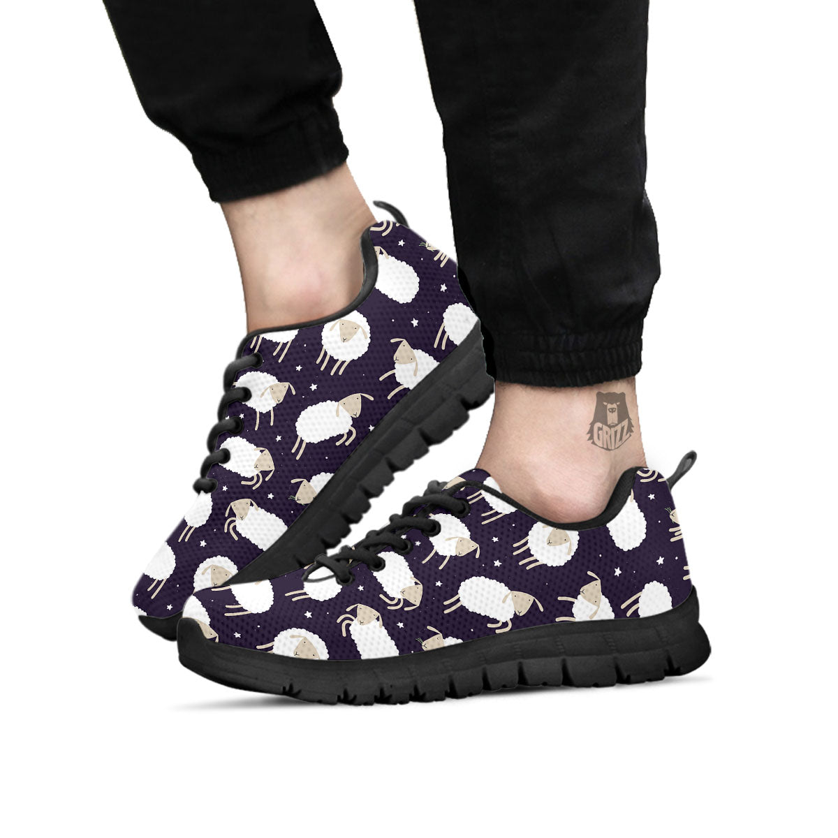 Sheep Print Pattern Black Sneaker-grizzshop