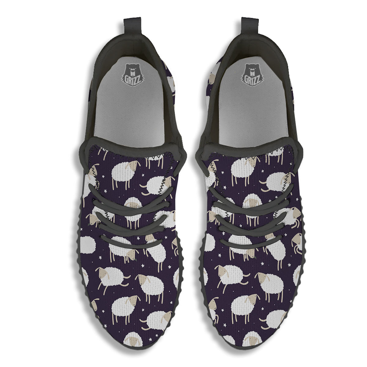 Sheep Print Pattern Black Walking Shoes-grizzshop