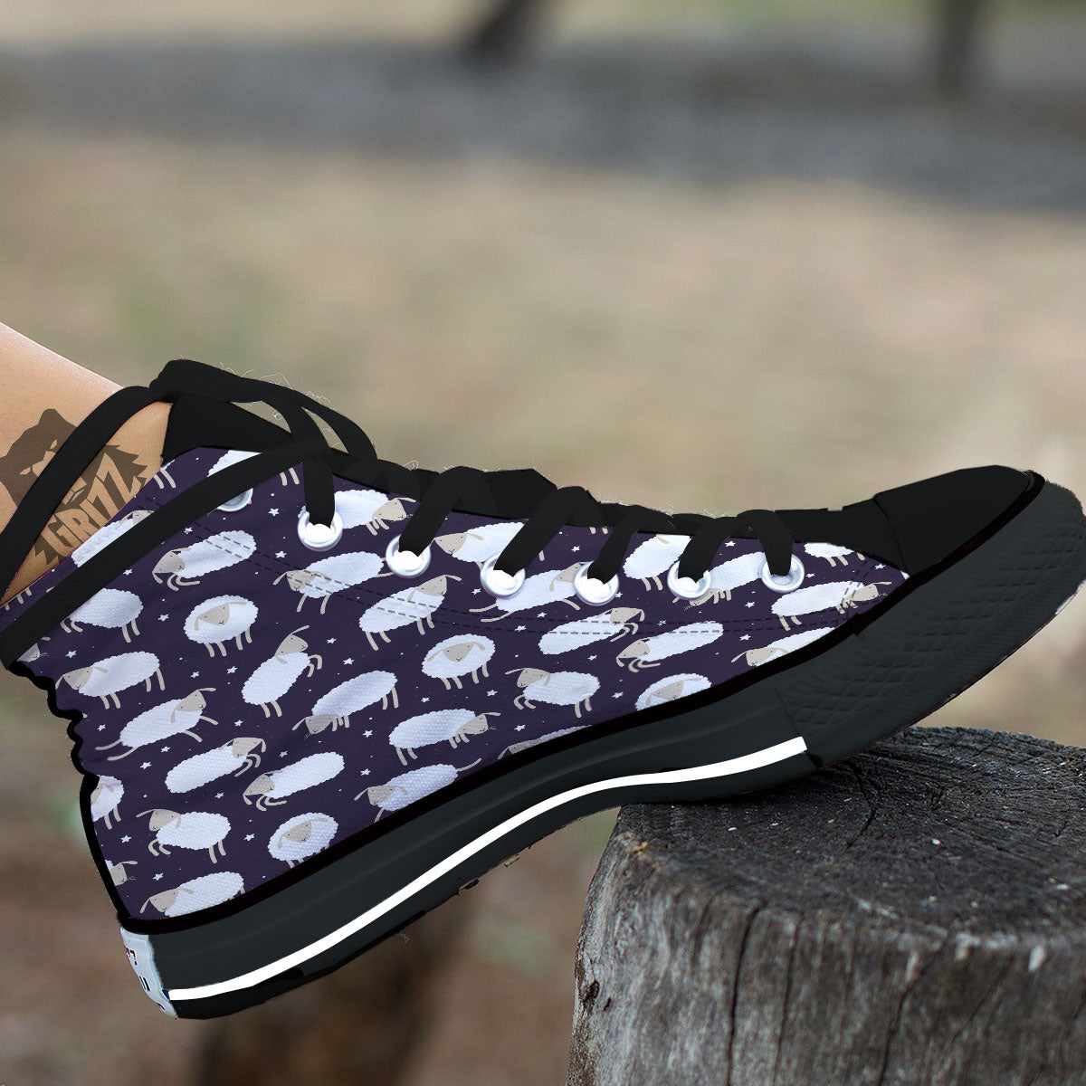 Sheep Print Pattern High Top Shoes-grizzshop