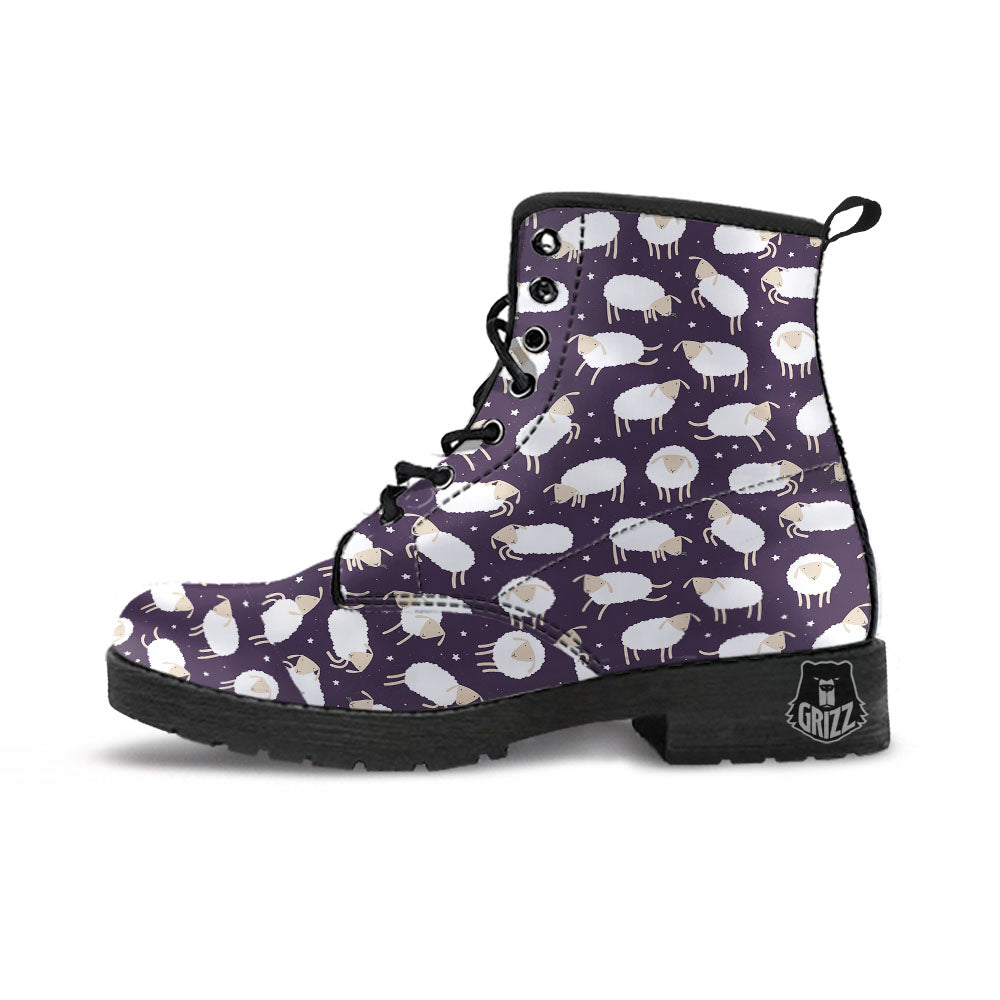 Sheep Print Pattern Leather Boots-grizzshop