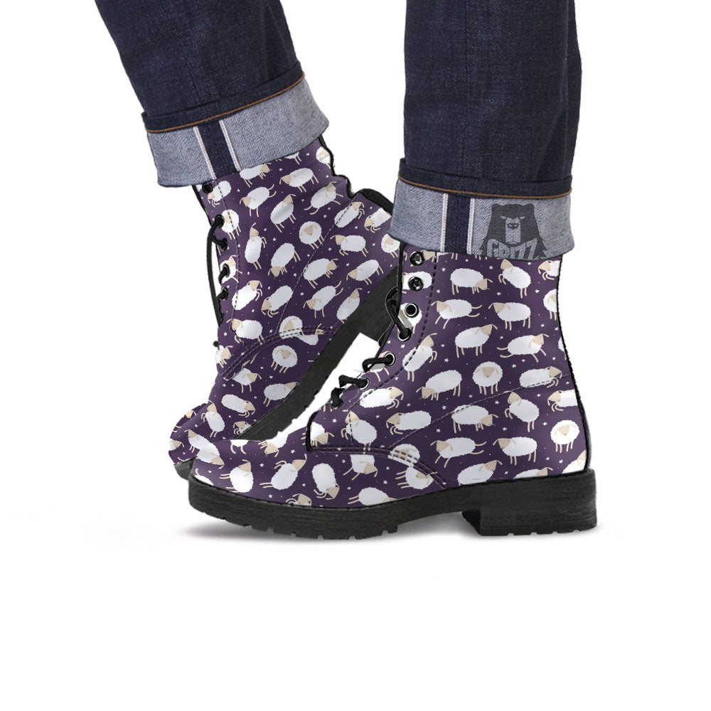 Sheep Print Pattern Leather Boots-grizzshop