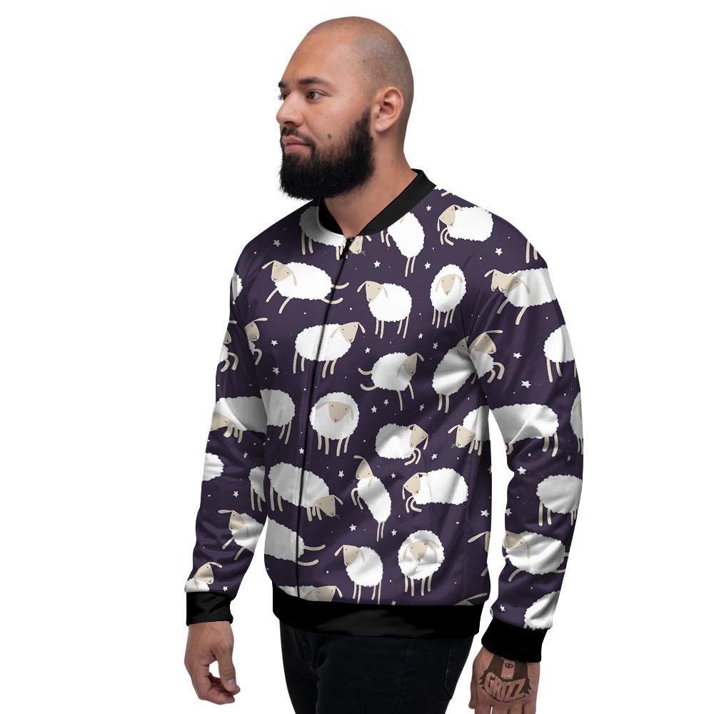 Sheep Print Pattern Men's Bomber Jacket-grizzshop