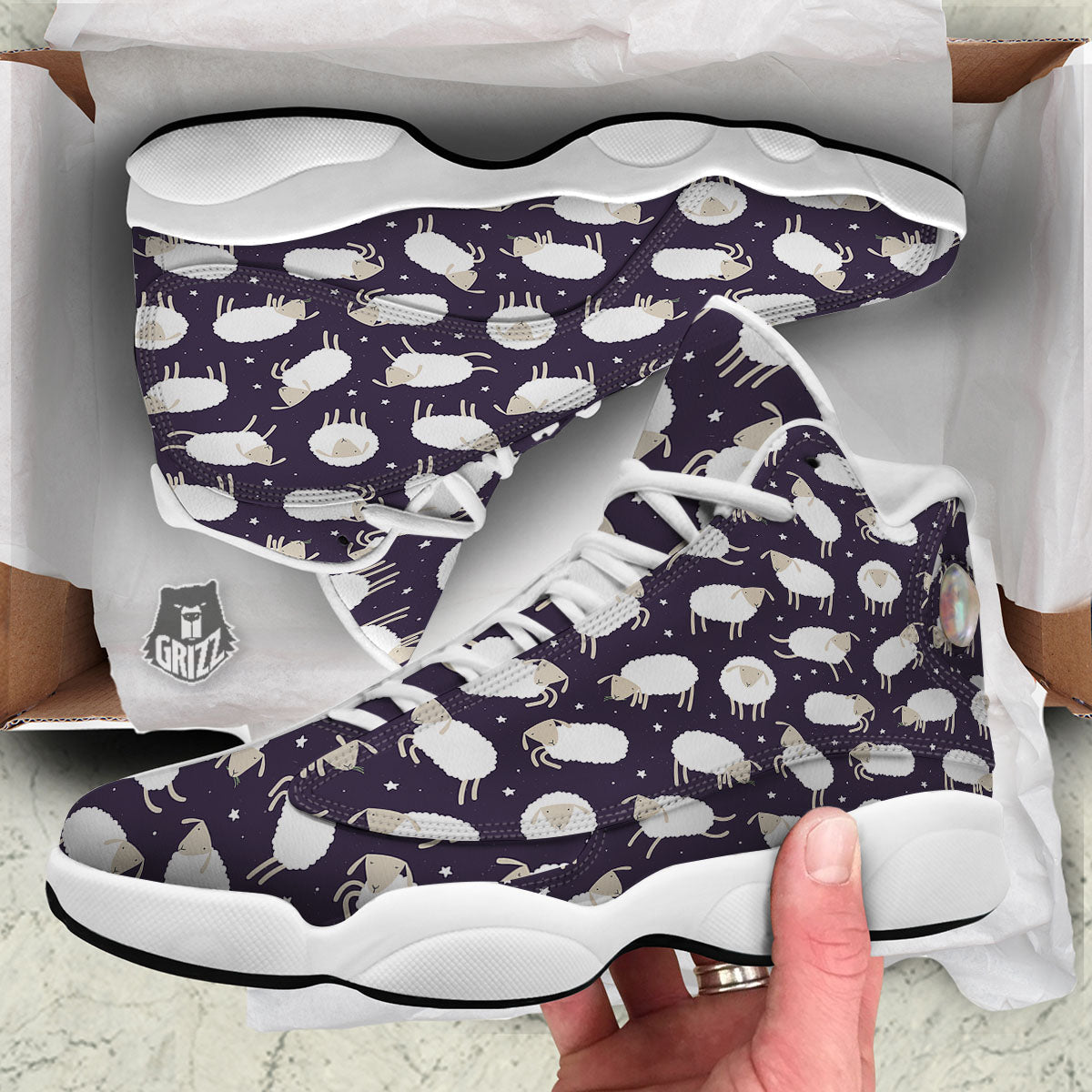 Sheep Print Pattern White Basketball Shoes-grizzshop