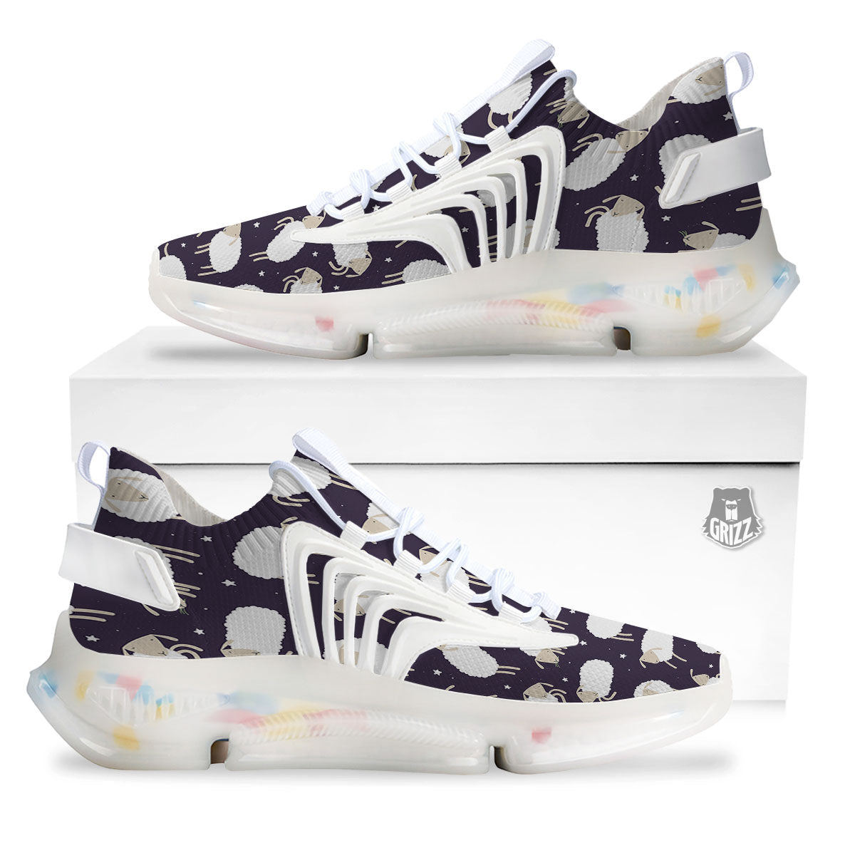 Sheep Print Pattern White Gym Shoes-grizzshop