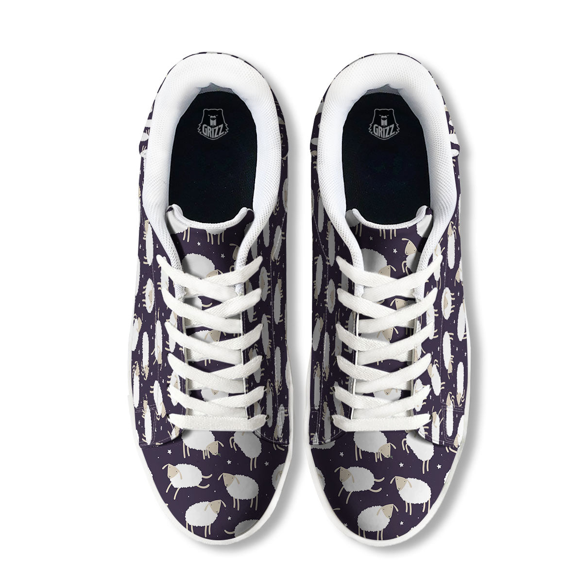 Sheep Print Pattern White Low Top Sneakers-grizzshop