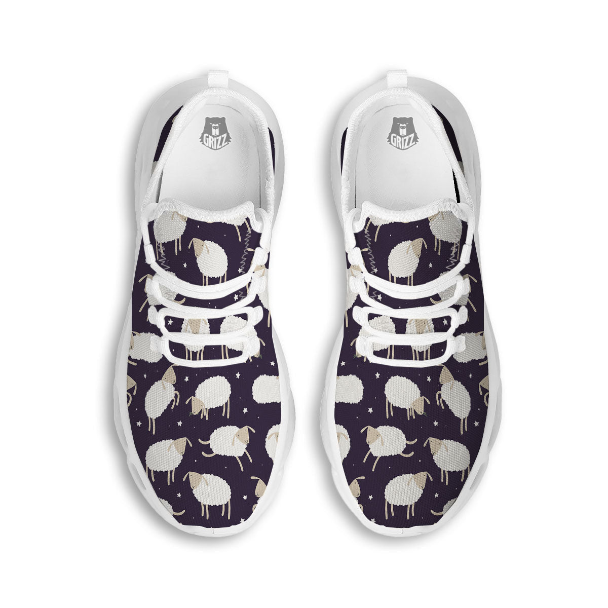 Sheep Print Pattern White Running Shoes-grizzshop