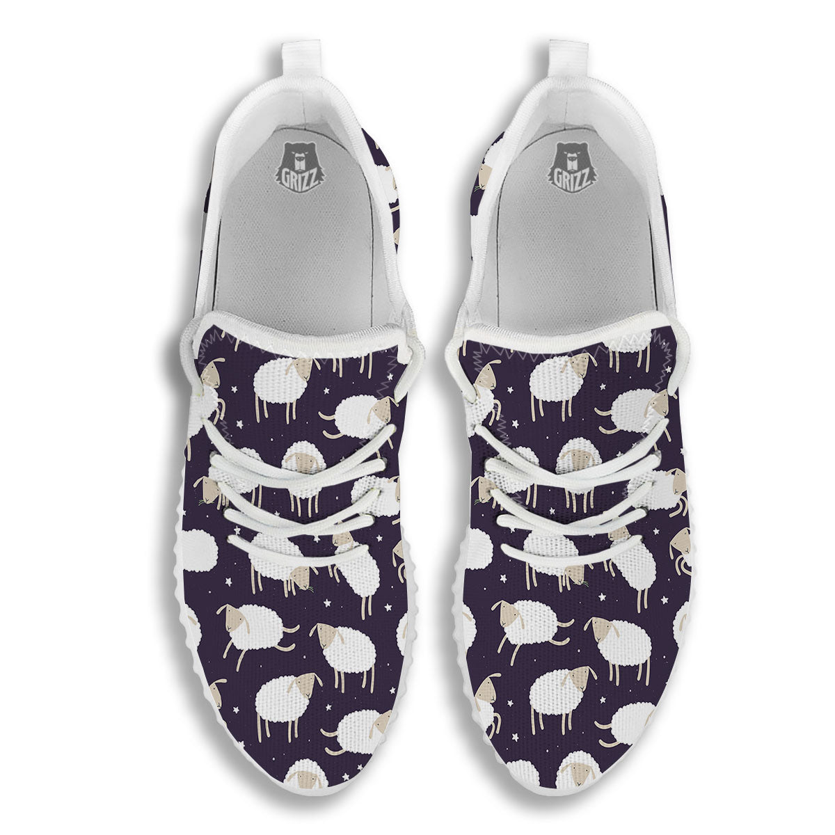 Sheep Print Pattern White Walking Shoes-grizzshop