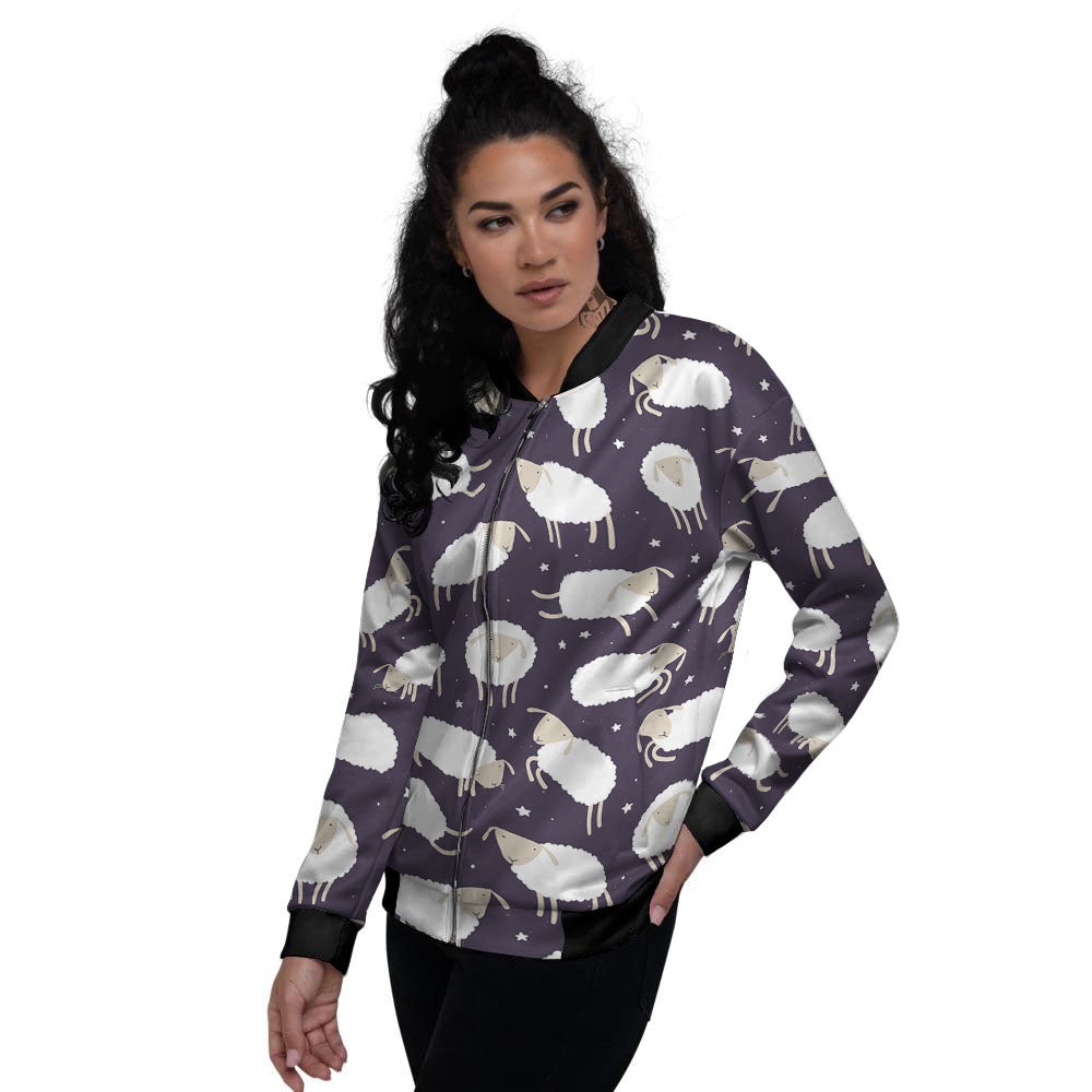 Sheep Print Pattern Women's Bomber Jacket-grizzshop