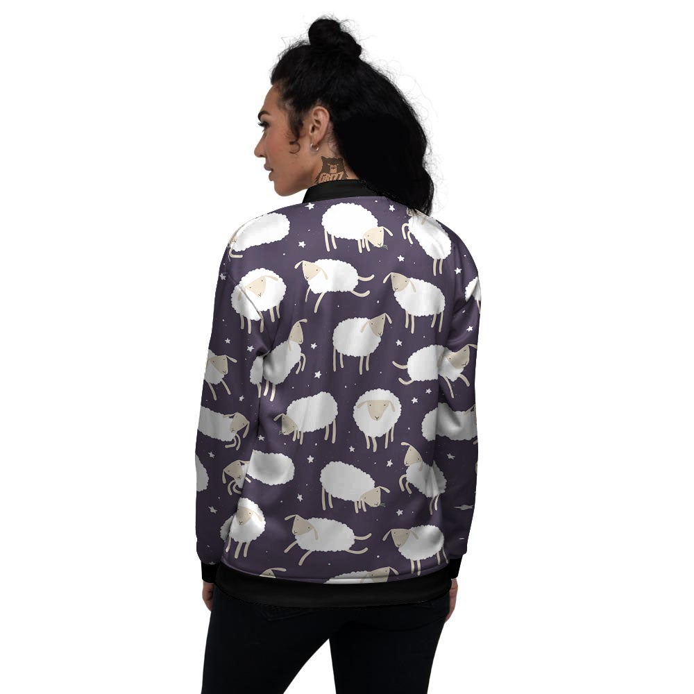 Sheep Print Pattern Women's Bomber Jacket-grizzshop