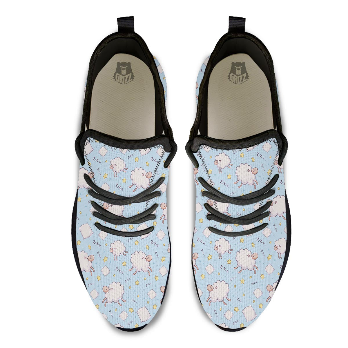 Sheep Sleeping Print Pattern Black Athletic Shoes-grizzshop