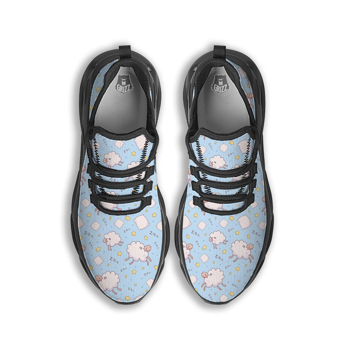 Sheep Sleeping Print Pattern Black Running Shoes-grizzshop