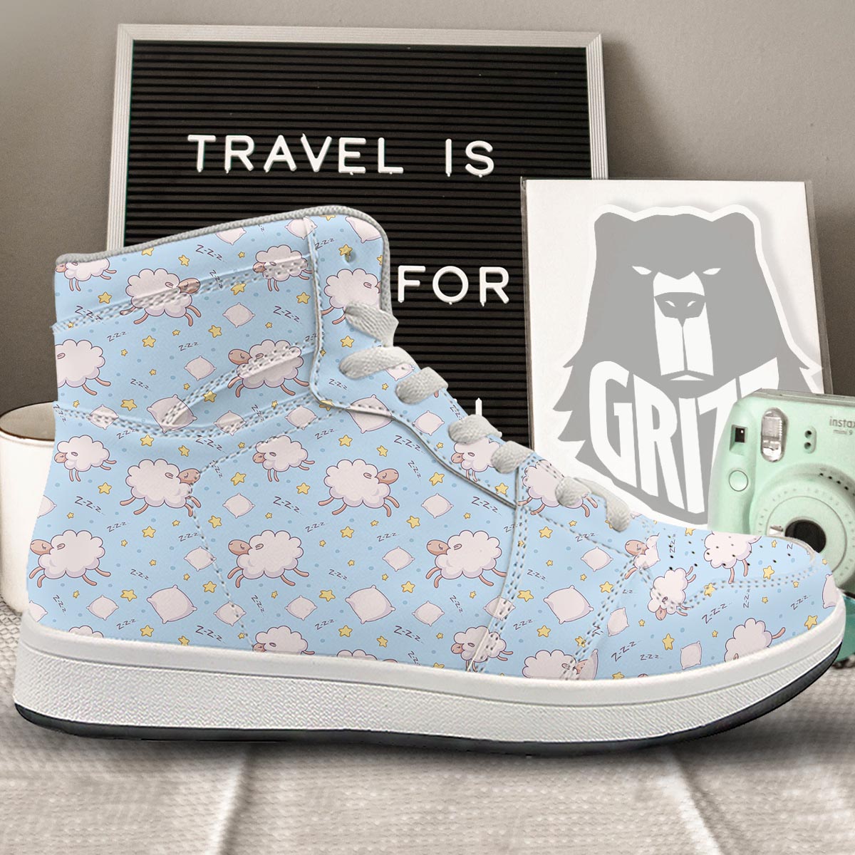 Sheep Sleeping Print Pattern High Top Sneakers-grizzshop
