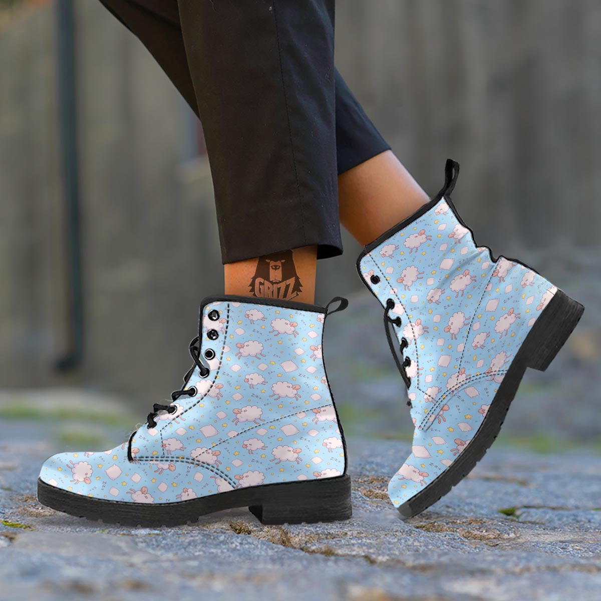 Sheep Sleeping Print Pattern Leather Boots-grizzshop
