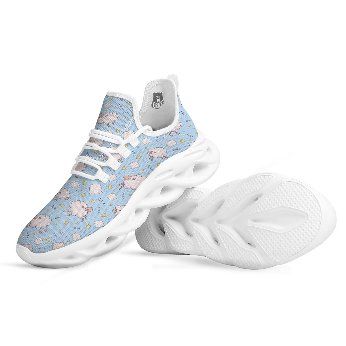 Sheep Sleeping Print Pattern White Running Shoes-grizzshop