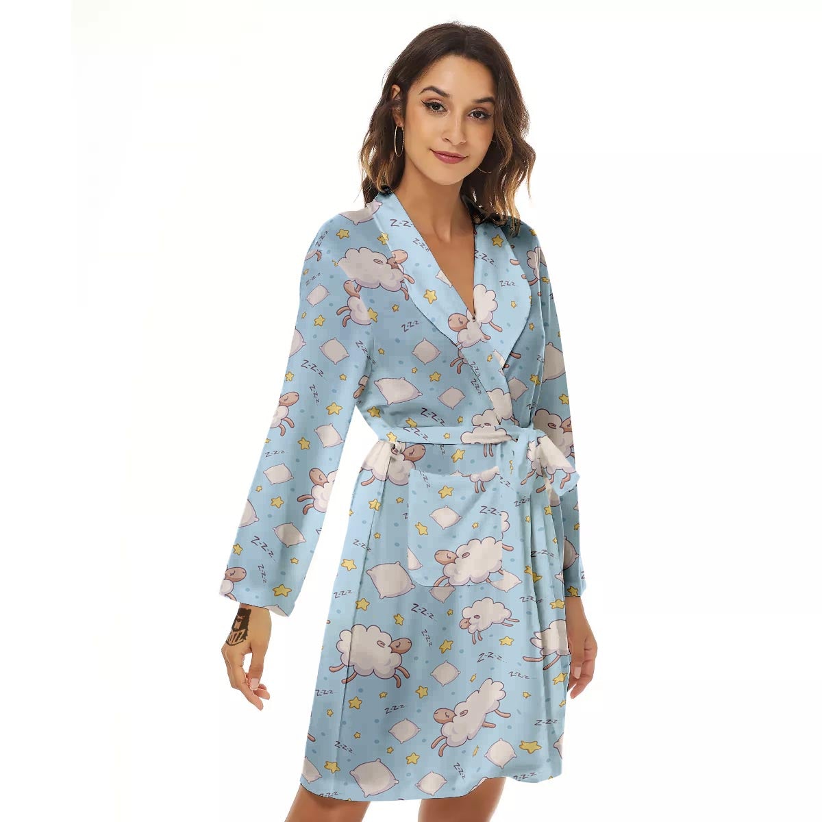 Sheep Sleeping Print Pattern Women's Robe-grizzshop