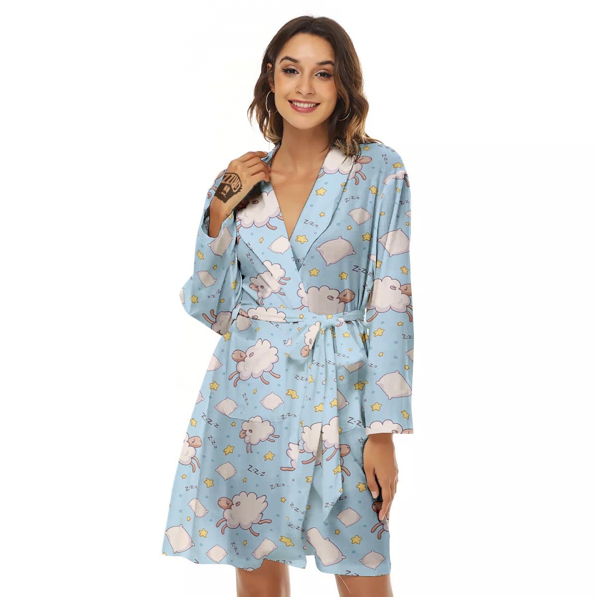 Sheep Sleeping Print Pattern Women's Robe-grizzshop