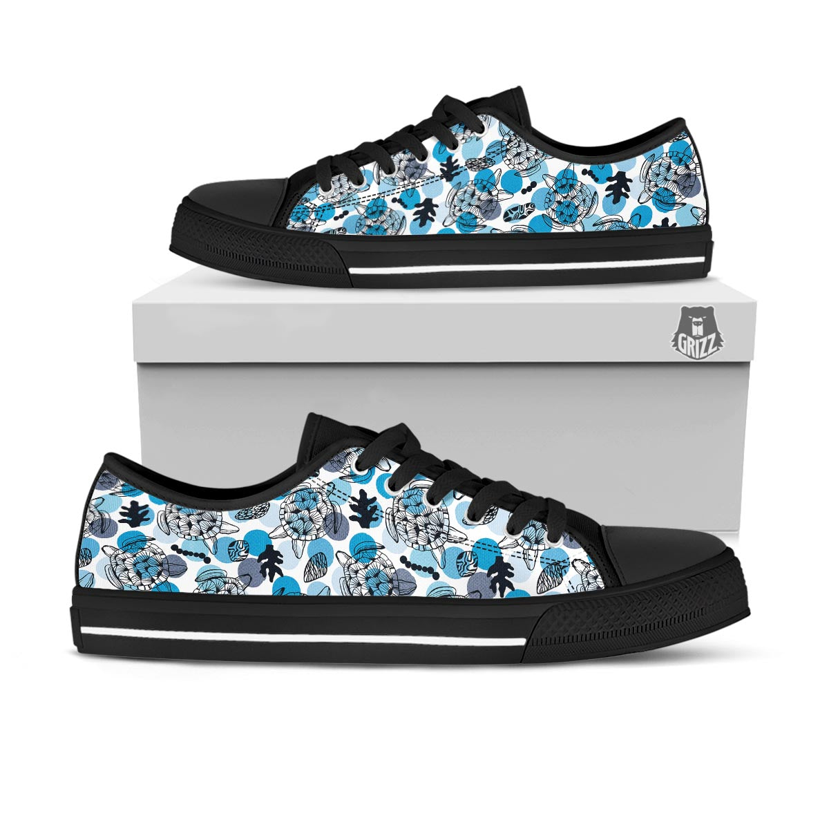 Shell Sea Turtle Print Pattern Black Low Top Shoes-grizzshop