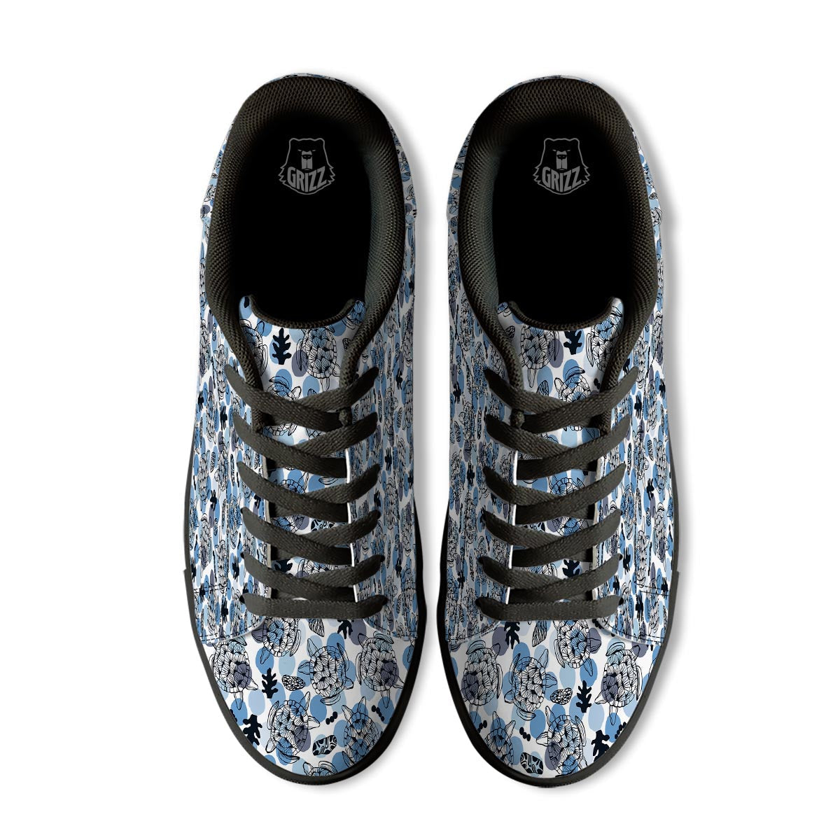 Shell Sea Turtle Print Pattern Black Low Top Sneakers-grizzshop