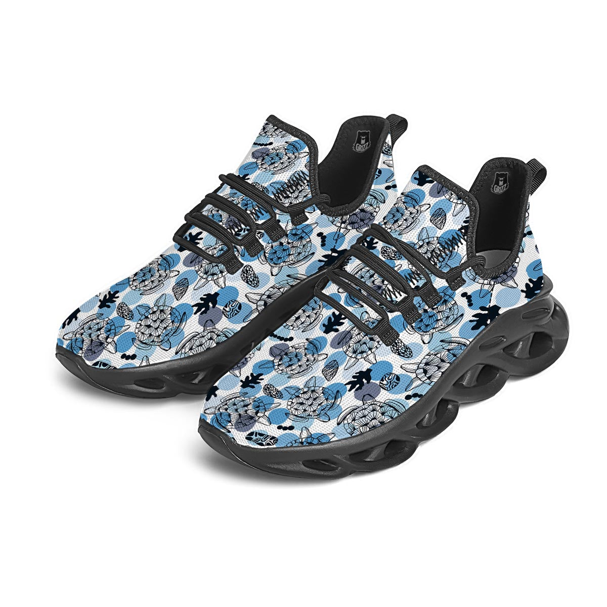 Shell Sea Turtle Print Pattern Black Running Shoes-grizzshop